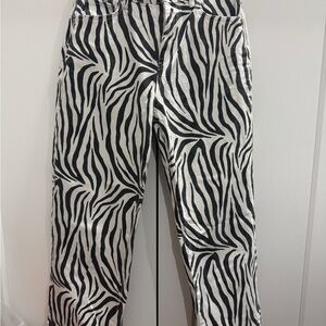 Zara Black and White Zebra Print Straight Leg Jeans
